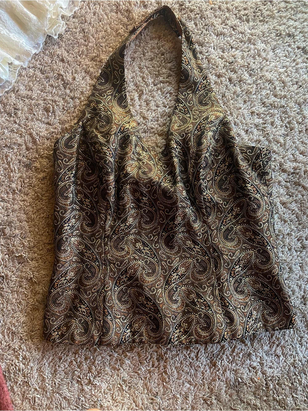 Halter gold Print Tank Top in Brown
